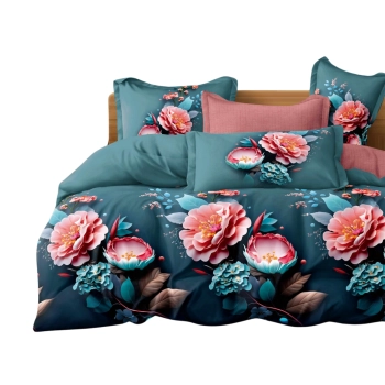 Pościel 200x200 bawełna satynowa czerwone kwiaty PK725 z prześcieradłem